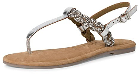 Tamaris Damen Sandaletten, Frauen Sandalen,TOUCHit-Fußbett,Sommersandalen,flach,Sommerschuhe,Freizeitschuhe,offene Schuhe,Silver Glam,40 EU