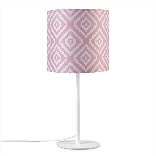 Paco Home Wandleuchte Stofflampenschirm Tischlampe Nachttischlampe Schlafzimmer E14 Vintage Retro Mit Schalter Up & Down, Farbe:Design 8 (Ø18 cm), Leuchtenart/Farbe:Tischleuchte - Weiß