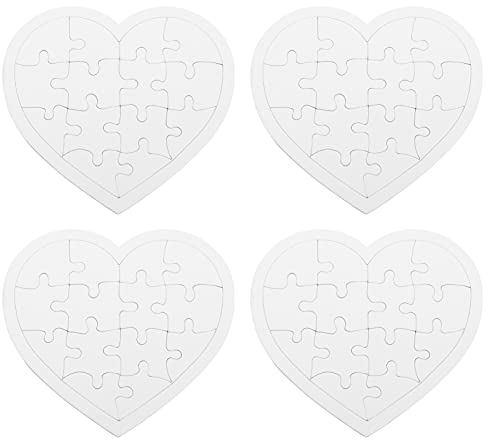 Gadpiparty 4 Sets DIY Weißes Puzzle Blanko-Puzzleteile Zum Bemalen & Baksteln, Herz