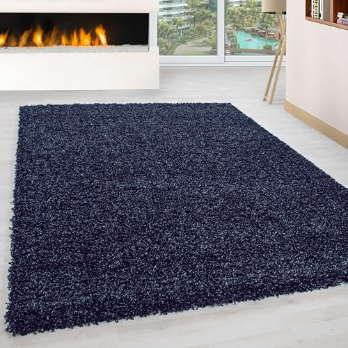 Miovani Hochflor Teppich 200x290 cm Navy Blau - Besonders weicher Shaggy Teppich in vielen Farben & Größen für Dein gemütliches Zuhause - Teppich Wohnzimmer & Schlafzimmer