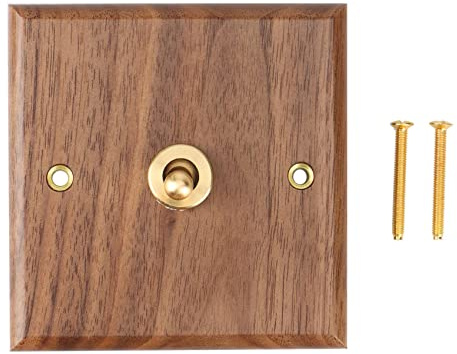Doumneou Retro American Industrial Style Light Switch Socket, Solid Wood Brass Toggle Switch Plate, Antique Home Stay Switch(1)