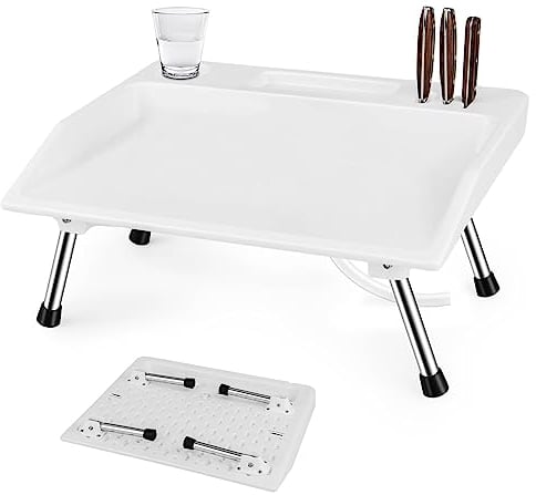 COSTWAY Folding Camping Table, Portable Fish Fillet Table with Drainage Hose, Cup Holder and Knife Grooves, Outdoor Hunting Cutting Washing Station for Hiking Picnic