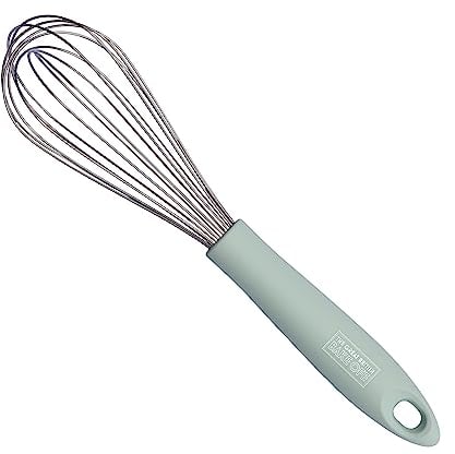 The Great British Bake Off Hand Whisk Stainless Steel Beaters with Balloon Head, Manual Handheld Baking Utensil with Soft Touch Handle in Duck Egg Blue, Official GBBO Branding