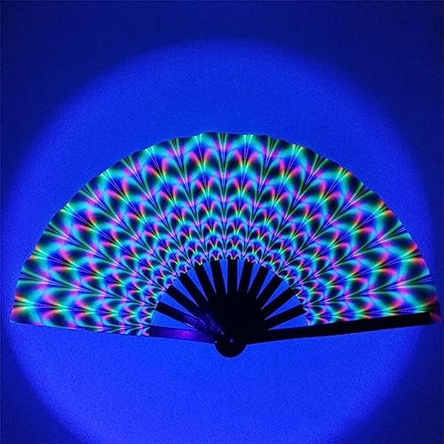 Folding Fan Led Fan Light Up Hand Fan,Glow Large Rave Bamboo Folding Clack Hand Fan for men/women,Handheld Fan for Music Festival,Club,Event,Party,Dance Decoration