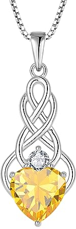 FJ Unendlichkeit Keltischer Knoten Kette Damen 925 Sterling Silber Citrin Halskette November Geburtsstein Anhänger Geschenke für Frauen Mutter Freundin Mama