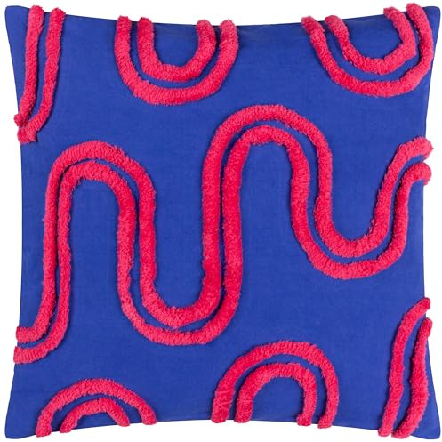 Heya Home Archie Kissenbezug – Abstrakt getuftete Baumwolle Weich Langlebig Statement (Cobalt/Pink – 45 x 45cm)