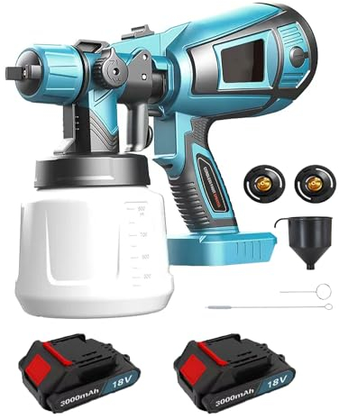 Sistema di spruzzatura a batteria, compatibile con batterie Makita da 18 V, pistola per verniciatura elettrica con 3 ugelli, 3 modelli di spruzzo, 800 ml, alta potenza, per dipingere pareti (batteria