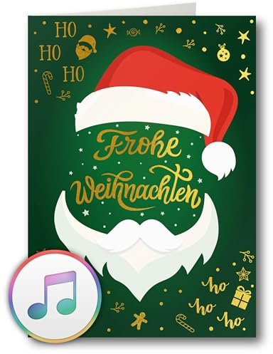 PlayMegram Weihnachtskarte mit Musik, Stimmungsvolle Jingle Bells' Rock-Version beim Öffnen, 3 Santa-Soundeffekte, Eleganter Goldprint, Hochwertige Druckqualität - Festliche Audio-Grußkarte