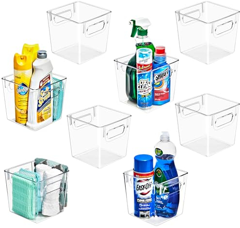 Sorbus 8 Pack Small Clear Plastic Storage Bins, Clear Organizer Bins with Handle for Kitchen, Pantry, Cabinet, Refrigerator, Craft, Toys, Clothes, Closet, Under Sink, Bathroom Organizers and Storage