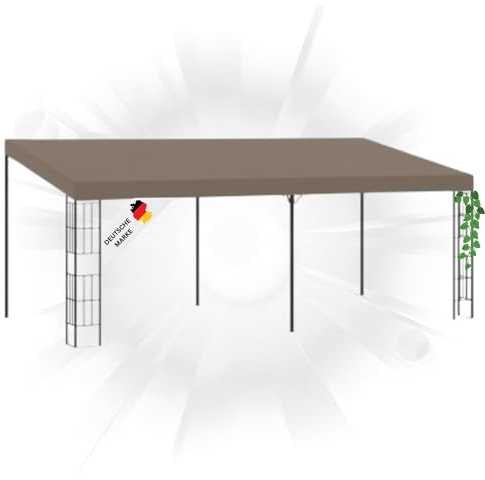DELUKE® Gartenpavillon Pergola LYMP | 6x3 m Taupe Stoff | Terrassenüberdachung Garten Pavillon Rankhilfe Sonnenschutz Gartenpergola Gartenpavillon mit Sonnendach
