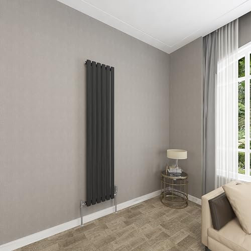 Sky bathroom | 1600x354mm - Modern Black Vertical Single Panel Oval Column Radiator Central Heating Designer Radiator