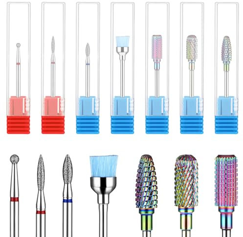 YUXIANLB 7 Pcs Nail Drill Bits Set, Tungsten 3/32 Inch Carbide Diamond Nail Drill Bits for Acrylic Nails, Curticle Bit for Nail Drill, Professional Cuticle Removal Nail tools for Manicure Pedicure