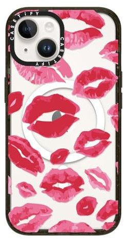 CASETiFY Impact iPhone 14 Case [4X Military Grade Drop Tested / 8.2ft Drop Protection/Compatible with Magsafe] - Lipstick Kisses - Glossy Black