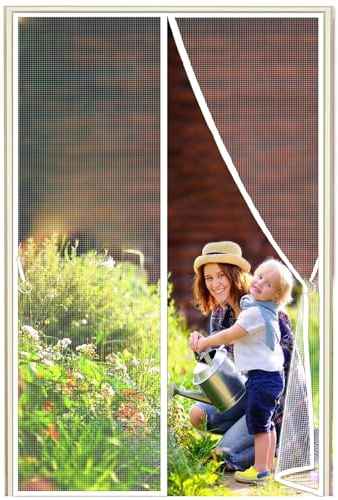 Fiberglass Magnetic Garage Screen Door, 120x175cm Double Hands Free Mesh Screen DoorRetractable Garage Door Screen with Roll Up Starps, White 1995-Size