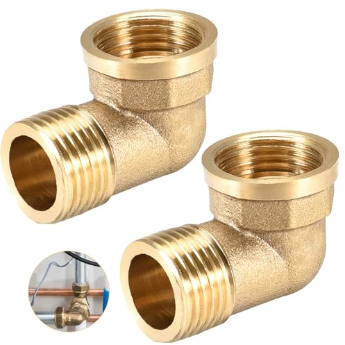 2 Stück Messing Bogen 1 IG/AG, 90 Grad, DN25 Messing Winkel, sanitär anschlussstücke Winkel, 1 Zoll Innengewinde x Außengewinde Rohrwinkel Bogen, 90° Bogen Messing