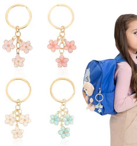 4 Stück Blume Schlüsselanhänger Mädchen Schlüsselanhänger Taschenanhänger Schlüsselanhänger Taschenanhänger Multiple Uses Blumen Charm Geldbörse Taschenzubehör für Frauen und Mädchen Geschenke