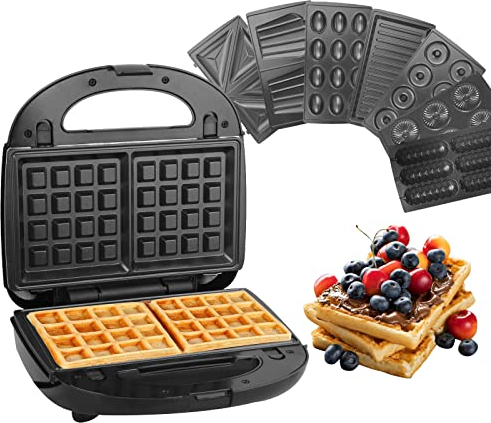 Vinteky Gaufrier 8 en 1 Croque-monsieur Machine à Sandwich avec 8 Plaques Antiadhésives Amovibles et Interchangeables, Chauffage Double Face Thermostat Automatique ,750W