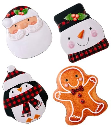 LABRIMP 4pcs Box Christmas Tin Box Candy Jar Christmas Chocolates Boxes Christmas Cookie Tins Biscuits Gingerbread Man Cookie Boxes Chocolates for Gifting Cookie Tin with Lid Tinplate