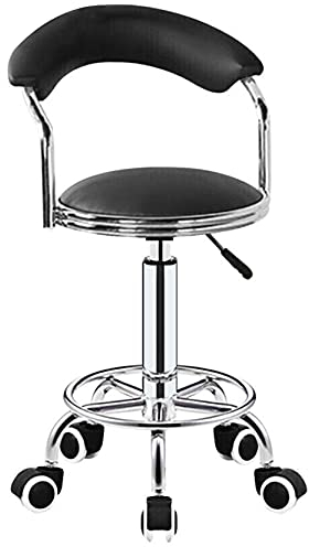 HGJHJJHK - Rolling Beauty Chair Drehbarer Salon-Barhocker mit Rückenlehne, Fußstütze und Riemenscheiben, verstellbar 43–58 cm (Farbe: Schwarz) Decoration