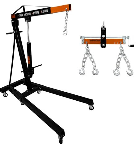 Motorkran 1 Tonne & Lastnivellierer I 900 kg Balancer-Stützbalken I Doppelhaken Kette I Hydraulikpumpengriff I Klappbeine I Hubwagenständer I Tragbare Werkstatt Garage I 4 JIB-Positionen Automotive