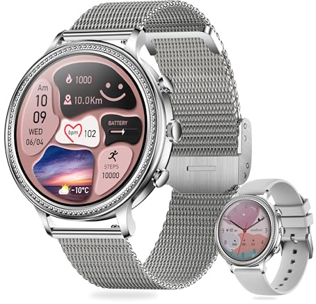 Montre Connectée Femme/Homme Élégante avec Appel Bluetooth -Écran1.39''HD IPS,Étanche IP67,Smartwatch, Suivi Santé(fréquence cardiaque, Tension, Sommeil, Podomètre), Multisports, Android/iOS (Argenté)
