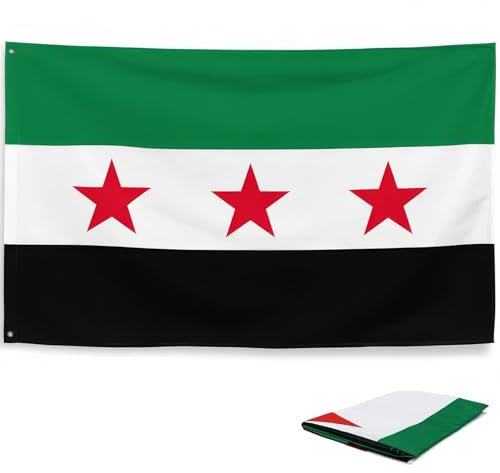 agogue Syrien Flagge Grün, 90 x 150 cm, Lebendige Farben, Polyester, Mastmontage, Für Festivals und Partys, Patriotisch, 1 Stück, 90 cm x 150 cm