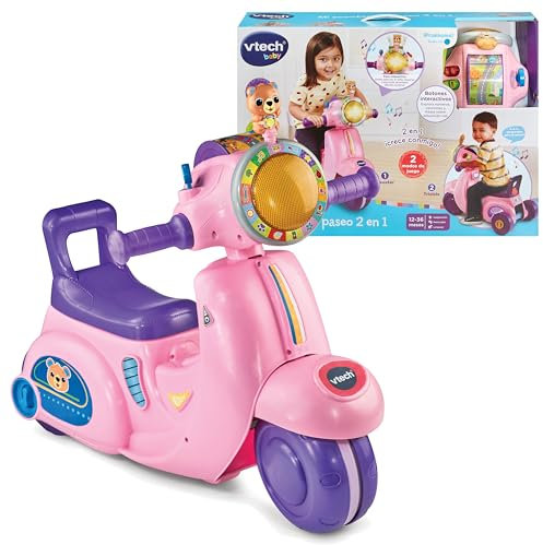 VTech Mon Scooter de Promenade 2 en 1 Rose, Moto Interactive Trotteur et monteur, chansons et mélodies, enseigne Les Chiffres et Les Couleurs, capteur de Mouvement, Cadeau pour bébés à partir de 12