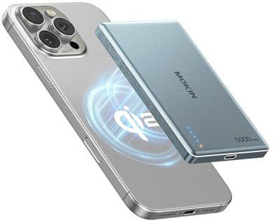 Portable Charger, 5000mAh Ultra Slim Power Bank for Magsafe Qi2, Card Size Magnetic Battery Pack USB C PD 20W Fast Charging, 15W Wireless Powerbank Compatible with iPhone 17 16 15 14 13 12 Series