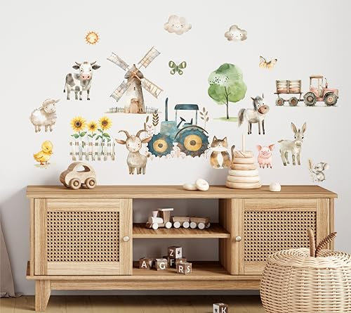 wolga-kreativ Wandtattoo für das Kinderzimmer, Wandsticker selbstklebend – Bauernhof & Dorfmotive für eine liebevolle Deko mit 20 Motiven, Dorf Farm Bauernhof