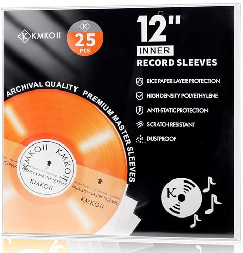 KMKOII 25 x 12 Zoll Premium Antistatisch Schallplatten Innenhüllen Gefüttert |aus 3-Lagige HDPE+Reispapier| Audiophile Schallplatten hüllen Innen Reispapier für LP Vinyl Inner Sleeves Schutzhülle