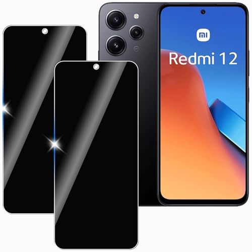 KULAIKE【2 Piezas Protector Pantalla Privacidad para Xiaomi REDMI 12,Cristal Templado Anti Espía,Sin Burbujas,Anti-Espía Vidrio Película,Privacy Screen Protector,9H Dureza,Anti-Arañazo