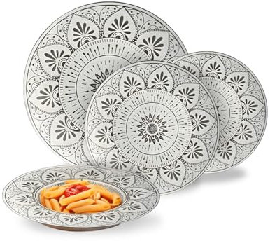 Avilia – Set Piatti Moderni 18 Pezzi in Porcellana con Decoro Mandala Grigio, Servizio Elegante per 6 Persone