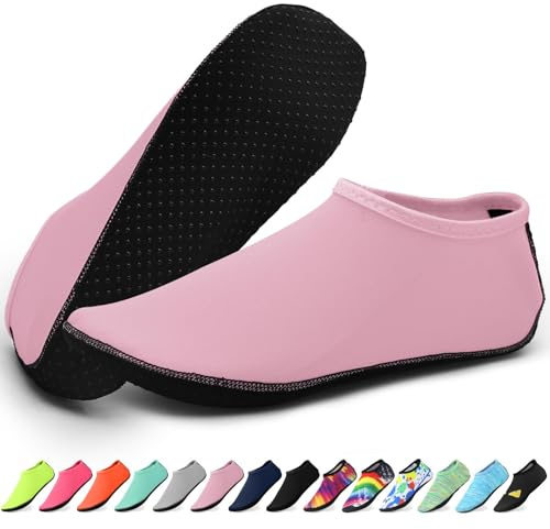 KATKLIU Water Socks – Non-Slip Diving Sock with Grippy Sole – Lightweight Quick Dry Swimming Socks for Men Women – Beach & Surfing Gear for Pool, Yoga, Indoor & Outdoor Sport-Pink-36-37