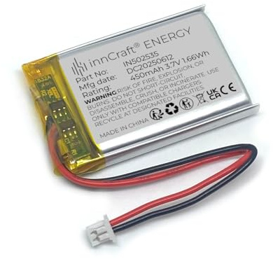 Batterie Lithium Polymère innCraft Energy 450mAh 3.7V, 36x25x5 Modèle 502535 2P Molex 51021-020 Connecteur 1.25mm