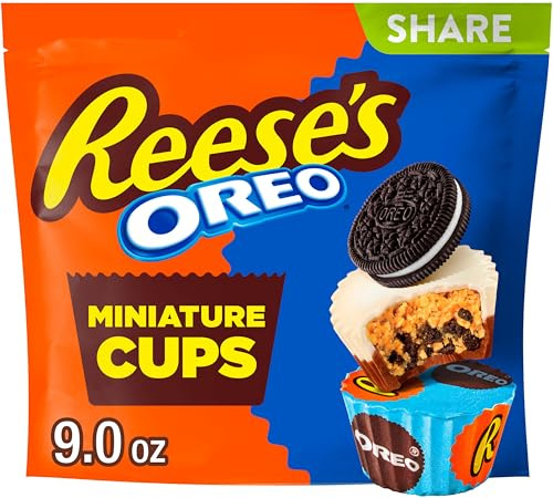REESE'S OREO Miniatures Milk Chocolate and White Creme Peanut Butter Cups, Candy Share Pack, 9 oz