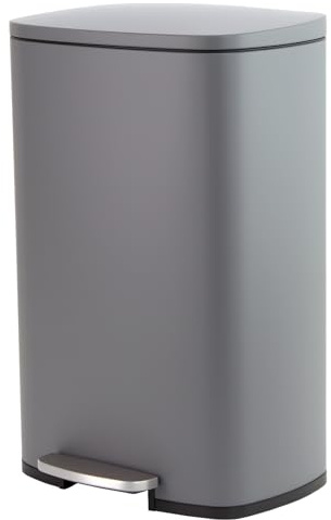 Panana 13 Gallon Stainless Steel Kitchen Pedal Bin 50L Modern Rubbish Waste Dustbin (Grey)