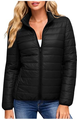 Womens Coats UK Winter Puffer Jackets Lightweight Waterproof Padded Down Jacket Zipper Stand Collar Quilted Coat Warm Sport Outerwear Outfits with Pockets