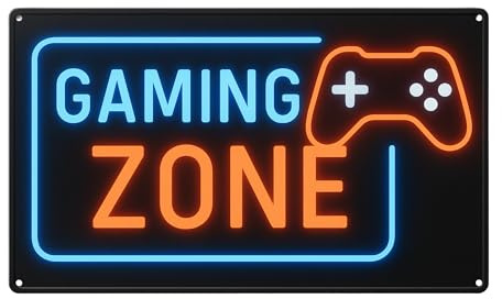 Blechschild „Gaming Zone“ – Neon-Gaming-Motiv mit Controller – Retro Metallschild – Gaming- & Zocker-Deko für Zimmer & Spielbereich