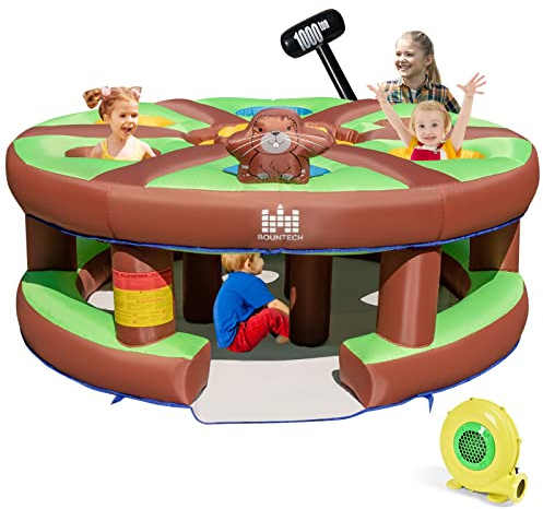 COSTWAY Aufblasbares Hau-den-Maulwurf Spiel für Kinder, riesiges Kinderspiel mit 480W Gebläse, aufblasbarem Hammer, Pflöcken, aufblasbares interaktives Familienspiel für Innen- & Außenbereich