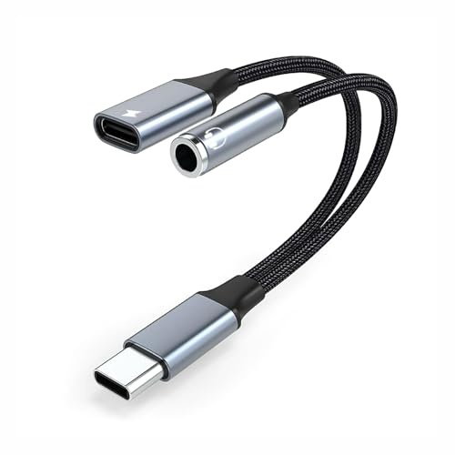 Adaptador USB C a Jack 3.5mm 2 en 1, Auriculares y Carga Rápida PD, Adaptador Tipo C a Jack 3,5mm y Divisor Carga Rápida 60W, Compatible con iPhone 17/16/15, Galaxy S25/24/23, Xiaomi, Huawei y Más