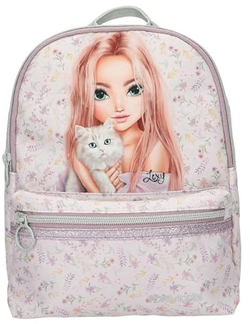 Depesche 13962 TOPModel Blooming Kitty - Rucksack in Flieder, mit Model-Katze-Motiv und Blumenmuster, Tasche mit verstellbaren Trägern