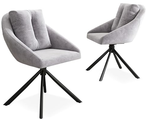 SEEDWAVE Esszimmerstühle 2er Set, Küchenstühle drehbar aus Samt, moderner Stil, mit gepolstertem Rückenkissen, bis 150 kg belastbar, Polsterstühle für Esszimmer & Küche (Grau)