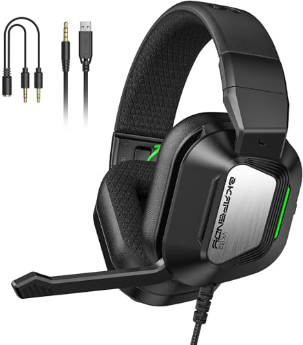 Générique VK82 Casque de Jeu Filaire avec Micro, Son Surround 7.1 360°, Haut-Parleurs 50mm, Réduction de Bruit, Jack 3.5mm, RGB Noir