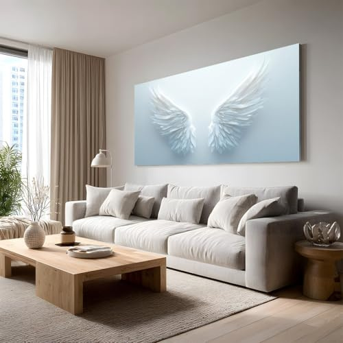 Generisch Bilder Wanddeko Fantasie Flügel XXL Leinwandbilder | für Wohnzimmer Minimalistisch Feder Schlafzimmer Bild, Wand Dekor Anmut Engel Leinwand Gemälde 70x140