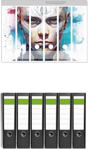 Wallario 6 Stück breite Ordner inkl. Klebeetiketten mit Motiv Der Digitale Blick - Set mit Rückenschildern/Ordnerrücken Stickern