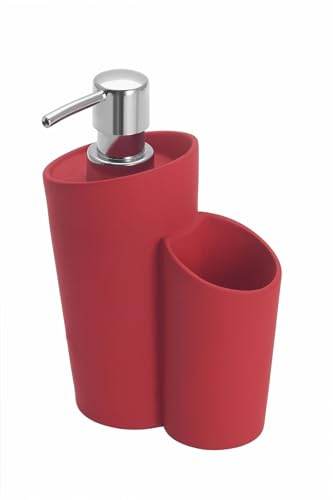Wenko 3620011100 Spülmittelspender True Colours Harlekin - Keramik satiniert, 13 x 18.5 x 6.8 cm, rot