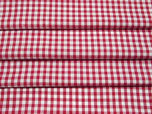 Prestige Fashion Red & White Gingham Cotton Fabric, 1/4 Checks, 114 wide, Sold by the Meter