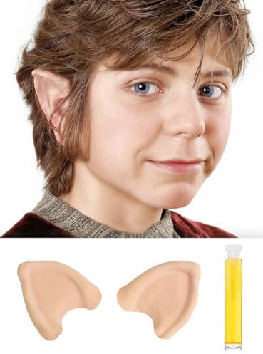 Maskworld Halblingohren aus Latex mit Mastix Hautkleber - Latexohren hautfarben überschminkbar - für Halloween Karneval Motto-Party & LARP Kostüm-Accessoire