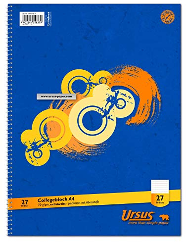 Ursus Basic 040480015 Collegeblock LIN27 A4 80 Blatt 70g/qm 9mm liniert mit Randlinien