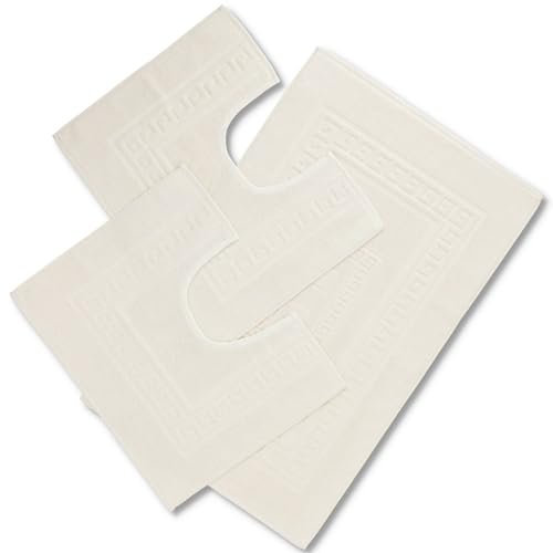 CASA TESSILE Torino Set 3 tappeti Bagno in Spugna, 1 cm 60X90 + 2 Girowater cm 60x45 - Panna